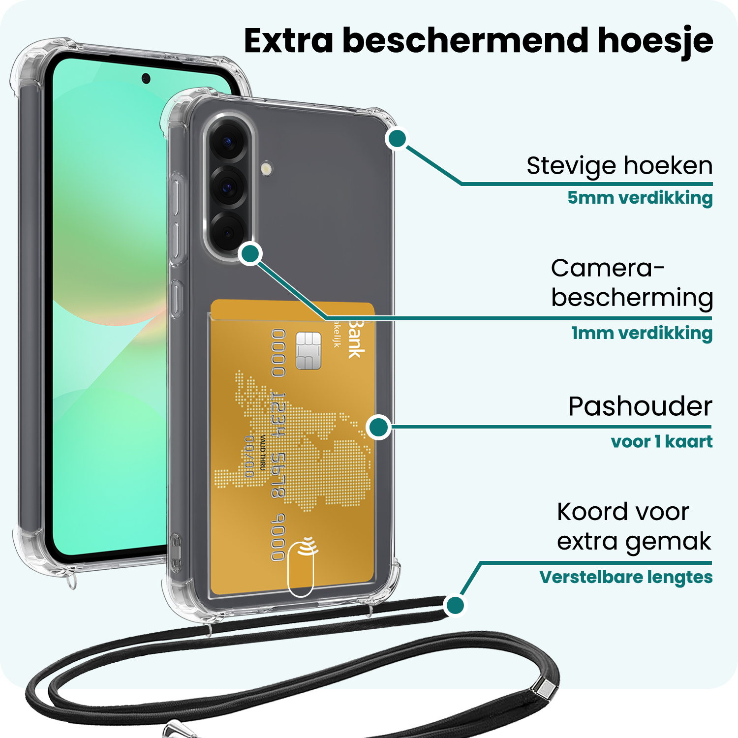 Forterra Forterra Samsung Galaxy A36 Hoesje Pashouder met Koord Met 2x Screenprotector