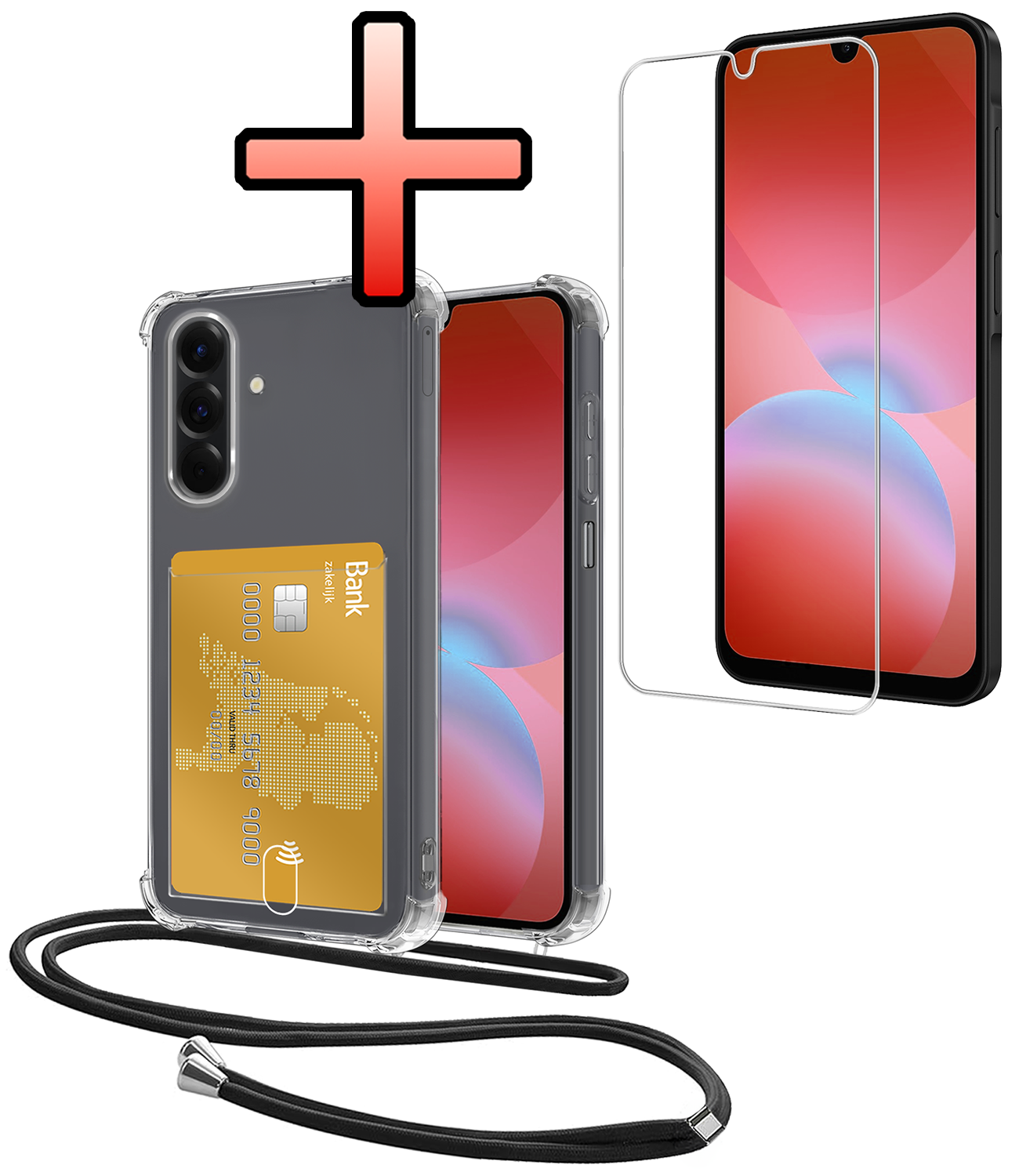 NoXx NoXx Samsung Galaxy A26 Hoesje Pashouder met Koord Met Screenprotector