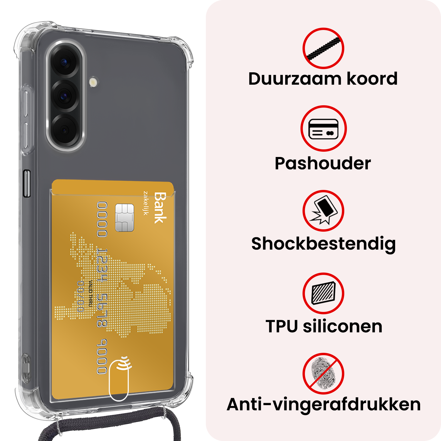 NoXx NoXx Samsung Galaxy A26 Hoesje Pashouder met Koord Met 2x Screenprotector