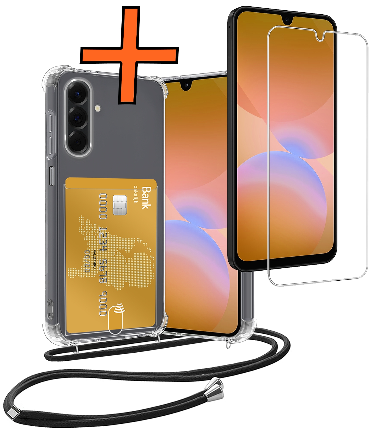 Nomfy Nomfy Samsung Galaxy A26 Hoesje Pashouder met Koord Met Screenprotector