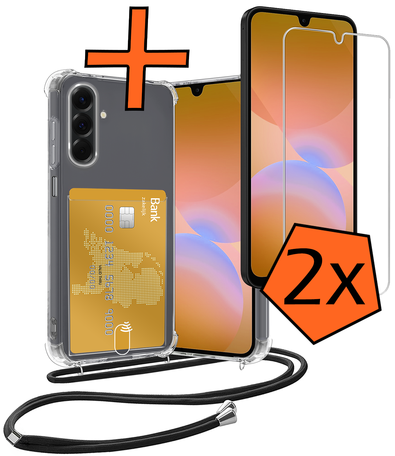 Nomfy Nomfy Samsung Galaxy A26 Hoesje Pashouder met Koord Met 2x Screenprotector