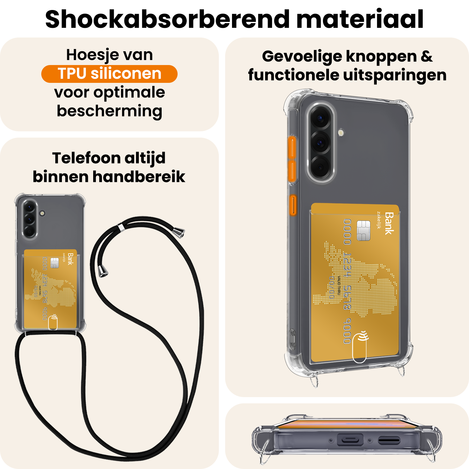 Nomfy Nomfy Samsung Galaxy A26 Hoesje Pashouder met Koord Met 2x Screenprotector