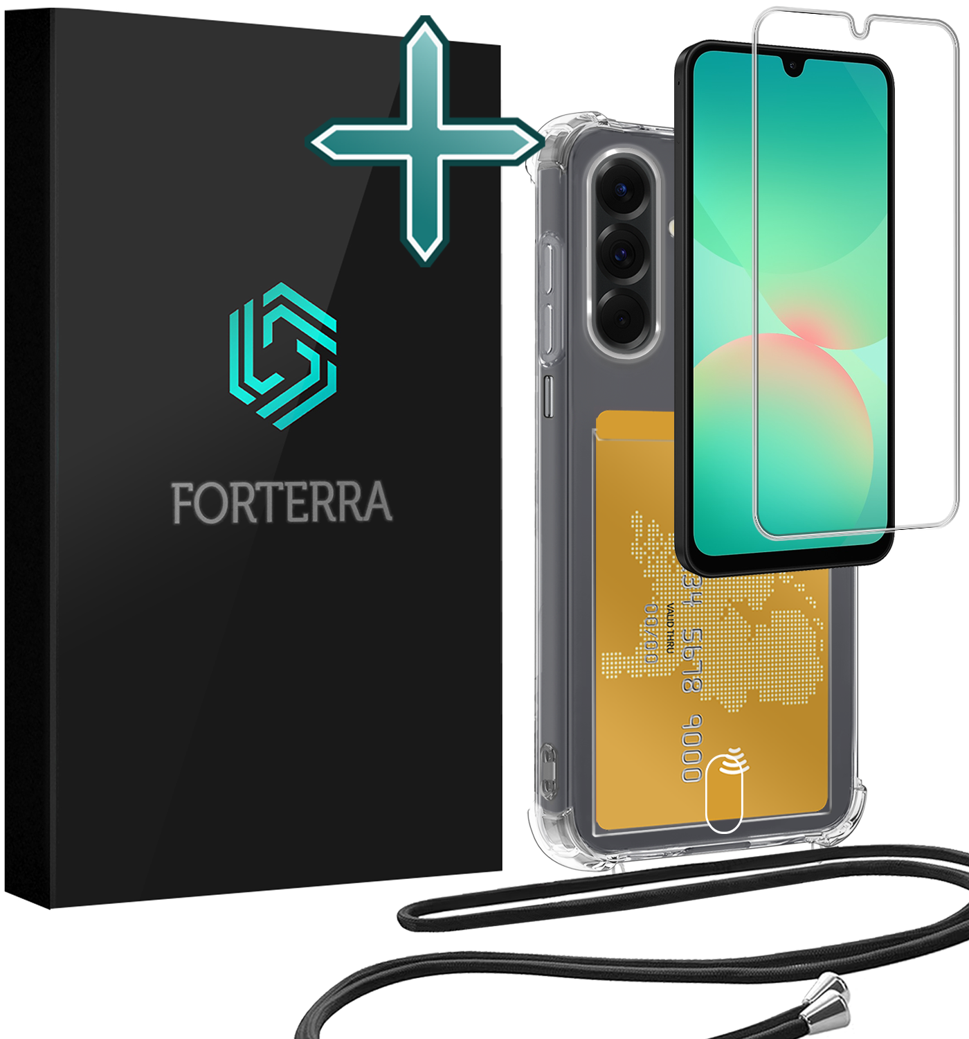 Forterra Forterra Samsung Galaxy A26 Hoesje Pashouder met Koord Met Screenprotector