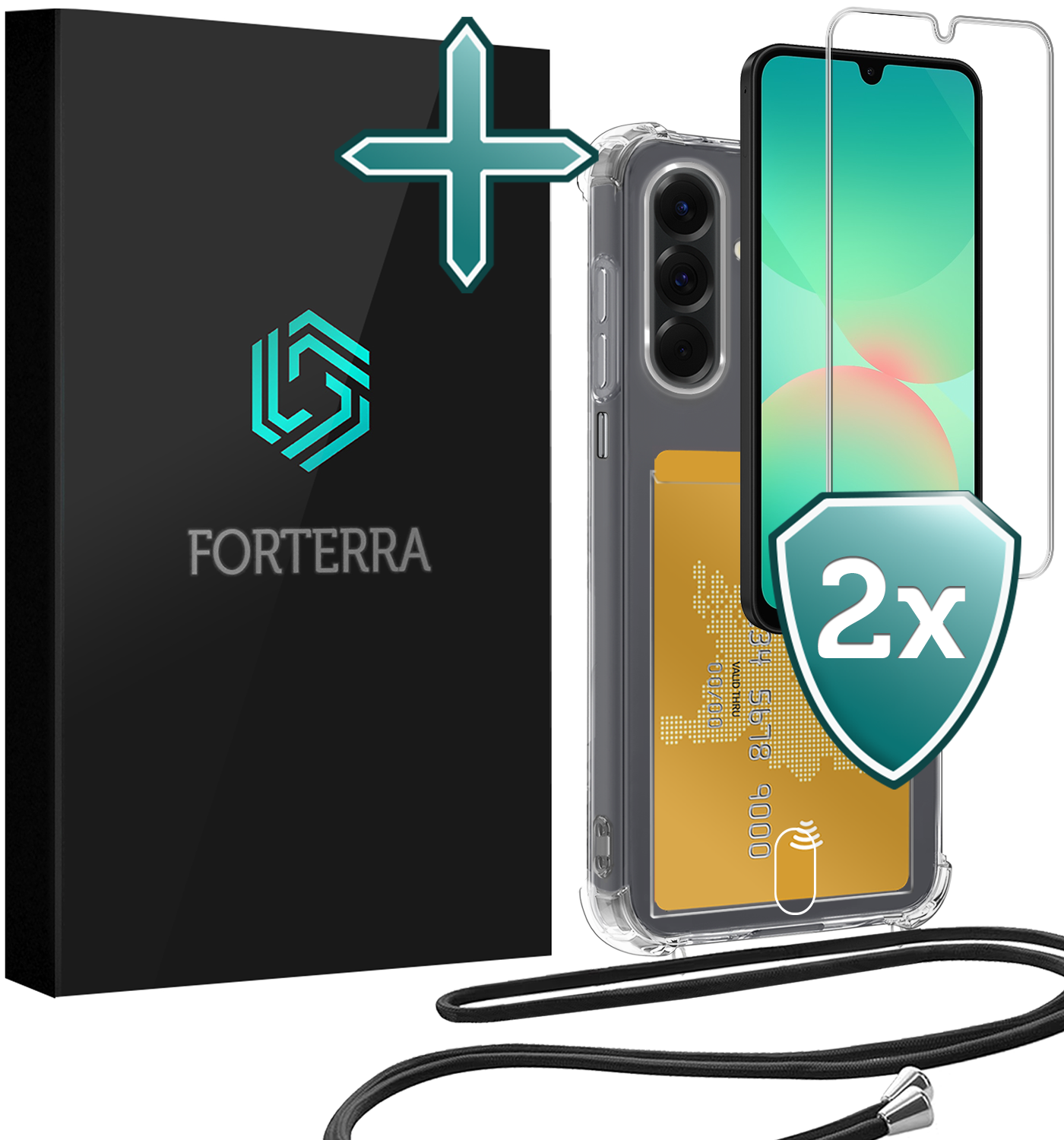 Forterra Forterra Samsung Galaxy A26 Hoesje Pashouder met Koord Met 2x Screenprotector