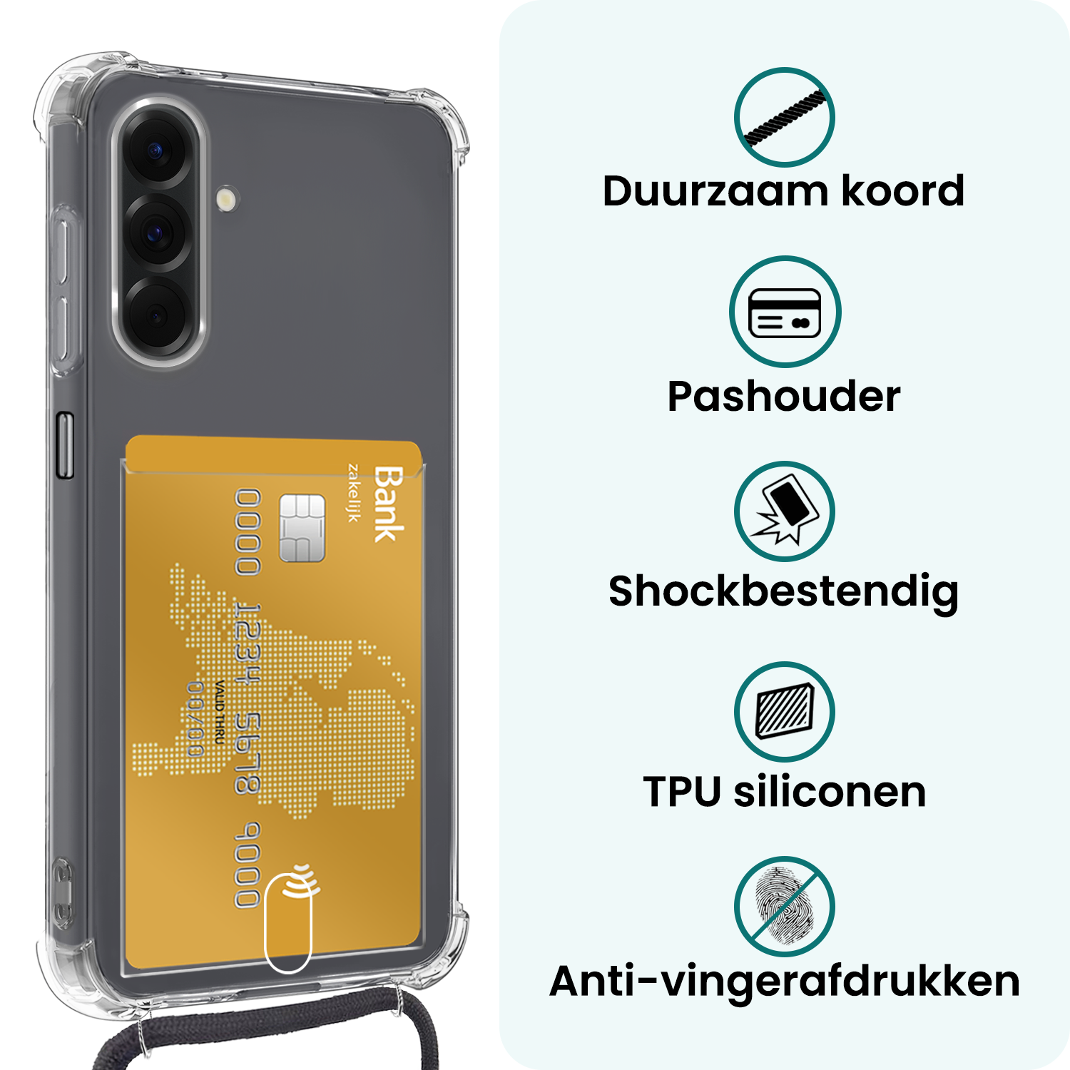 Forterra Forterra Samsung Galaxy A26 Hoesje Pashouder met Koord Met 2x Screenprotector