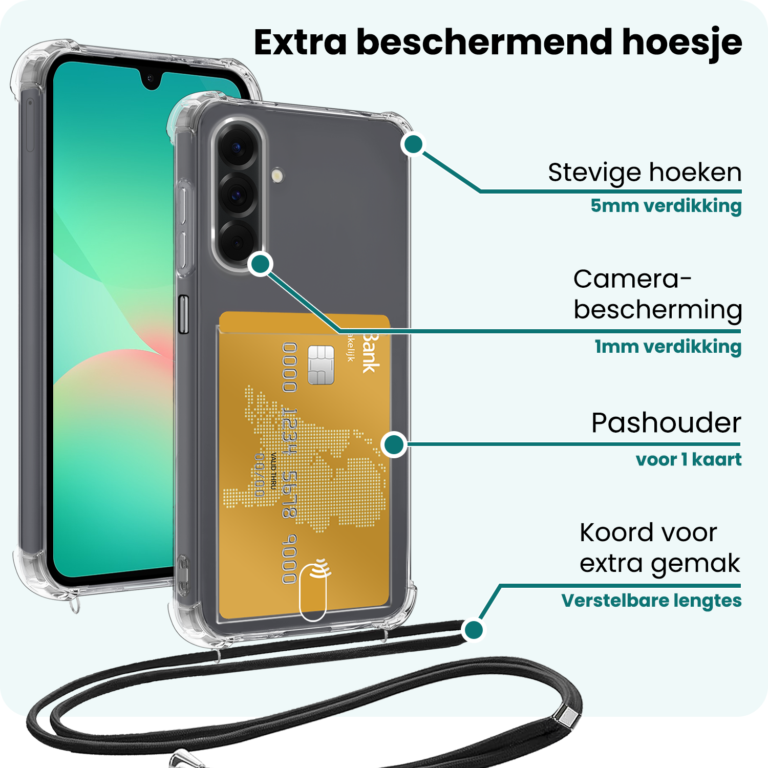 Forterra Forterra Samsung Galaxy A26 Hoesje Pashouder met Koord Met 2x Screenprotector