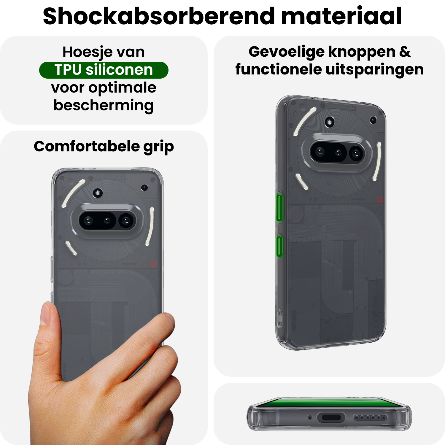 BASEY. BASEY. Nothing Phone (3a) Hoesje Siliconen Met 2x Screenprotector - Transparant