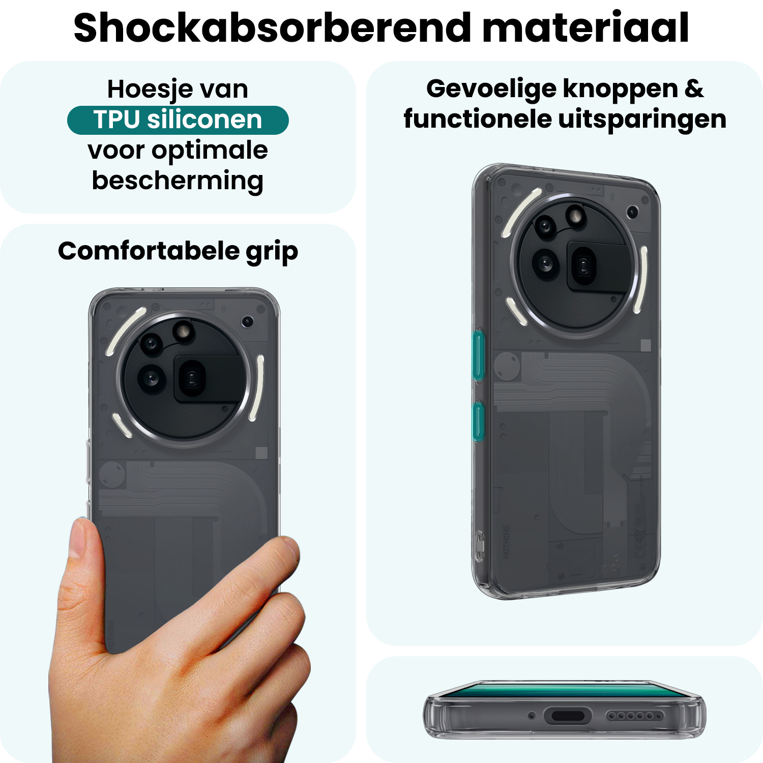 Forterra Forterra Nothing Phone (3a) Pro Hoesje Siliconen Met Screenprotector - Transparant