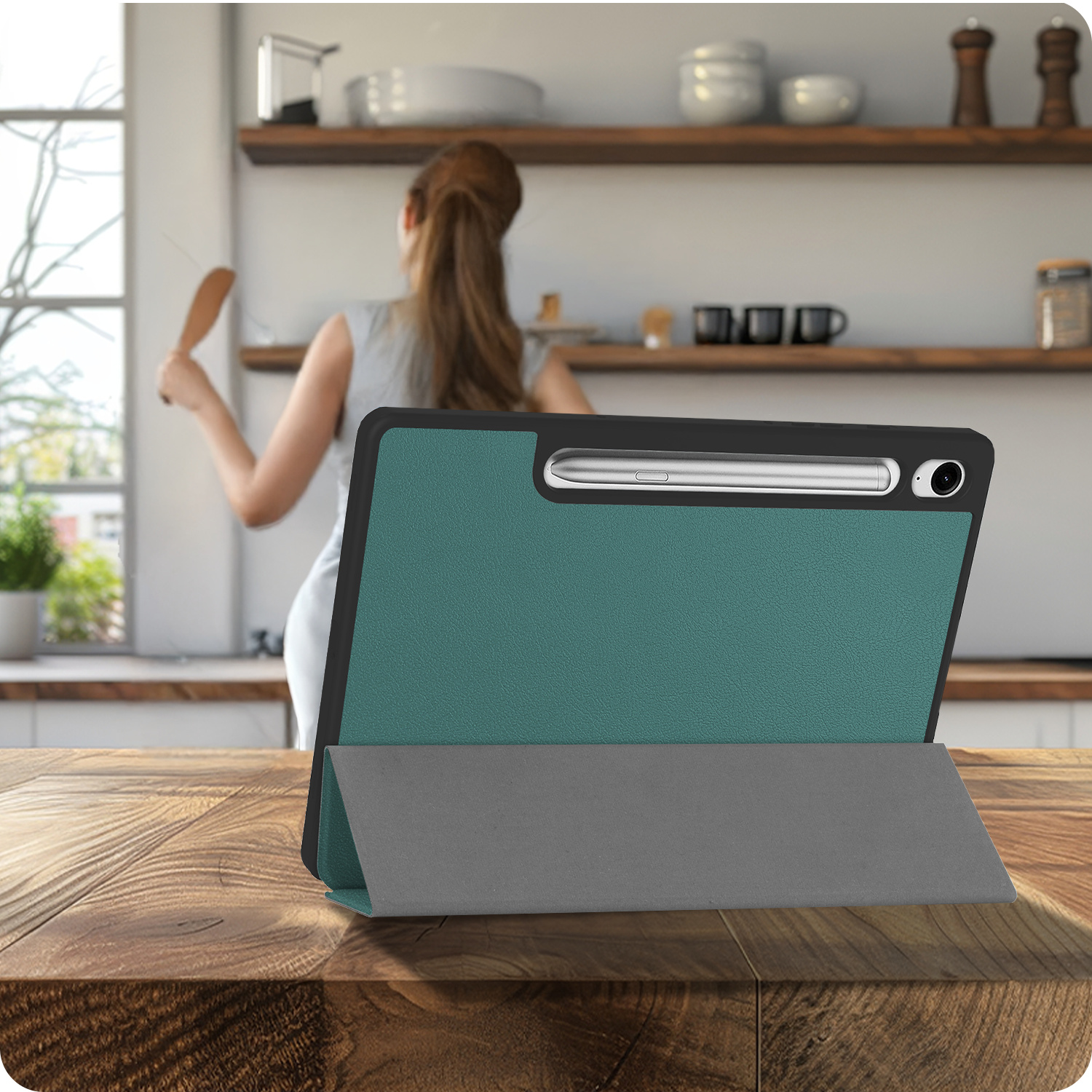 BASEY. BASEY. Samsung Galaxy Tab S10 FE Plus Hoesje Met Uitsparing S Pen - Donkergroen