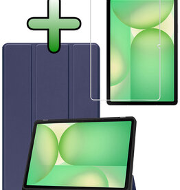 BASEY. BASEY. Samsung Galaxy Tab S10 FE Plus Hoesje Met Uitsparing S Pen Met Screenprotector - Donkerblauw