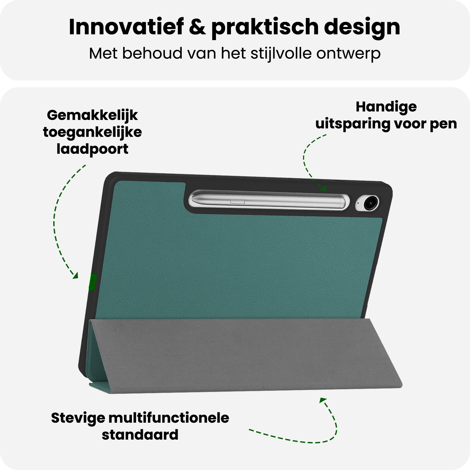 BASEY. BASEY. Samsung Galaxy Tab S10 FE Plus Hoesje Met Uitsparing S Pen Met Screenprotector - Donkergroen