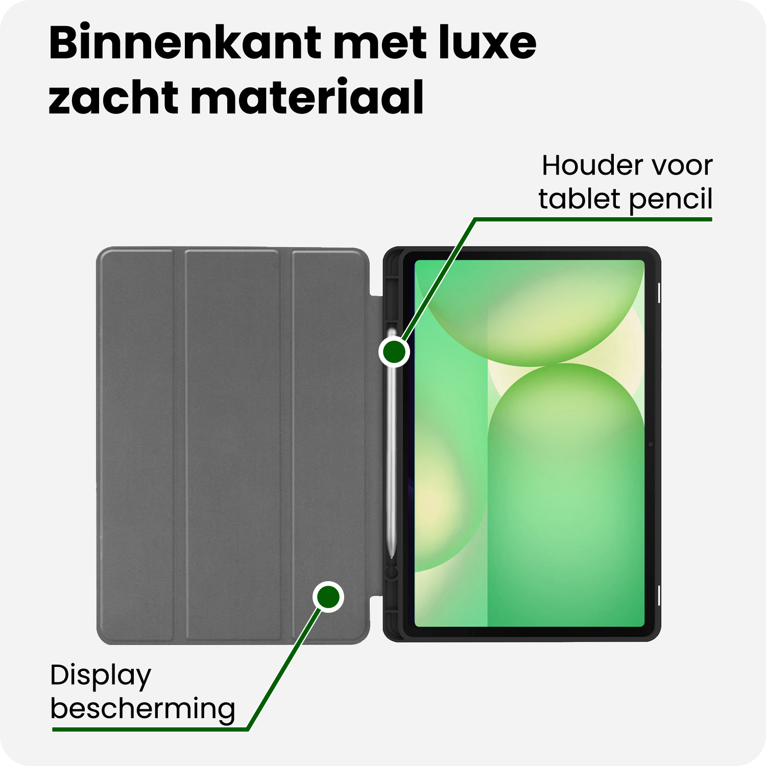 BASEY. BASEY. Samsung Galaxy Tab S10 FE Plus Hoesje Met Uitsparing S Pen Met Screenprotector - Donkergroen