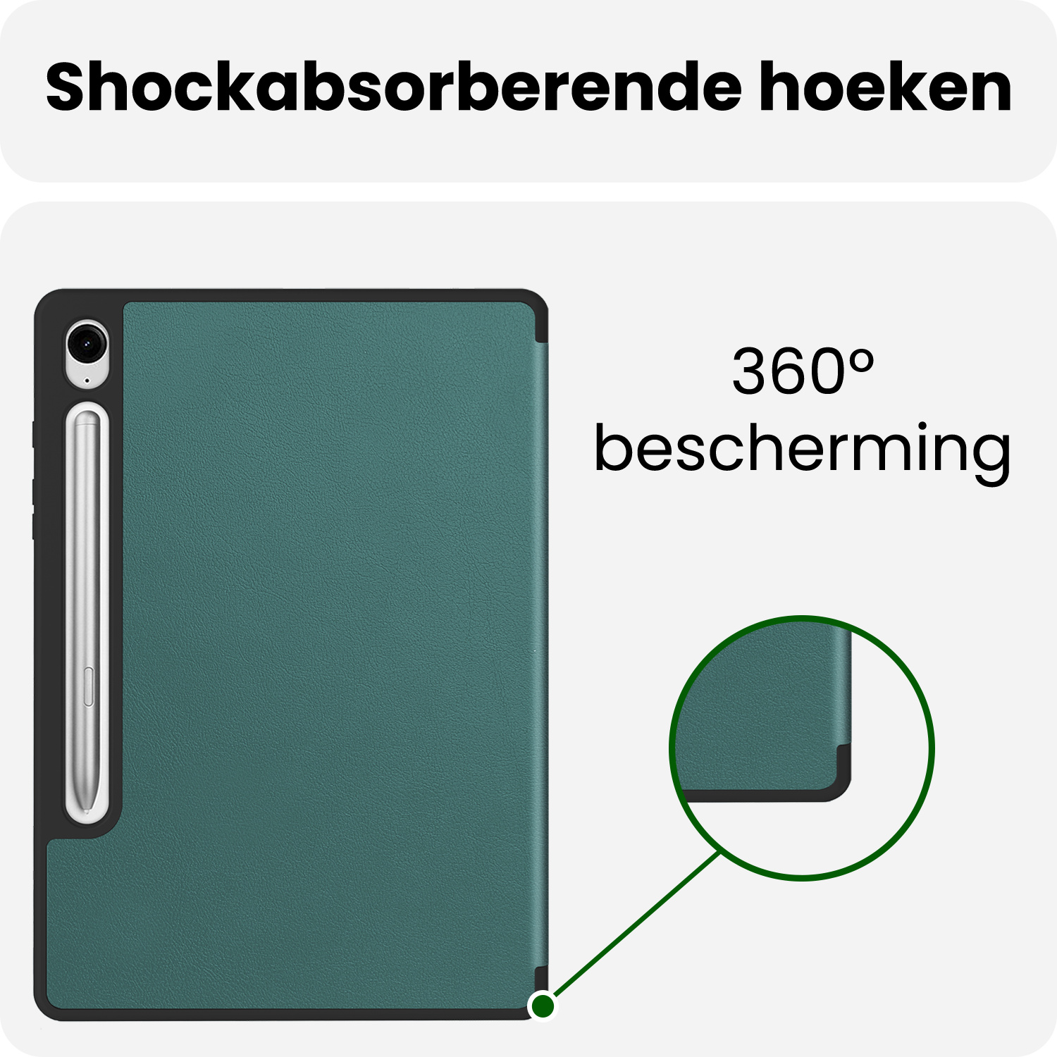 BASEY. BASEY. Samsung Galaxy Tab S10 FE Plus Hoesje Met Uitsparing S Pen Met Screenprotector - Donkergroen