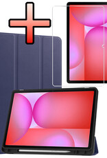 NoXx NoXx Samsung Galaxy Tab S10 FE Plus Hoesje Met Uitsparing S Pen Met Screenprotector - Donkerblauw