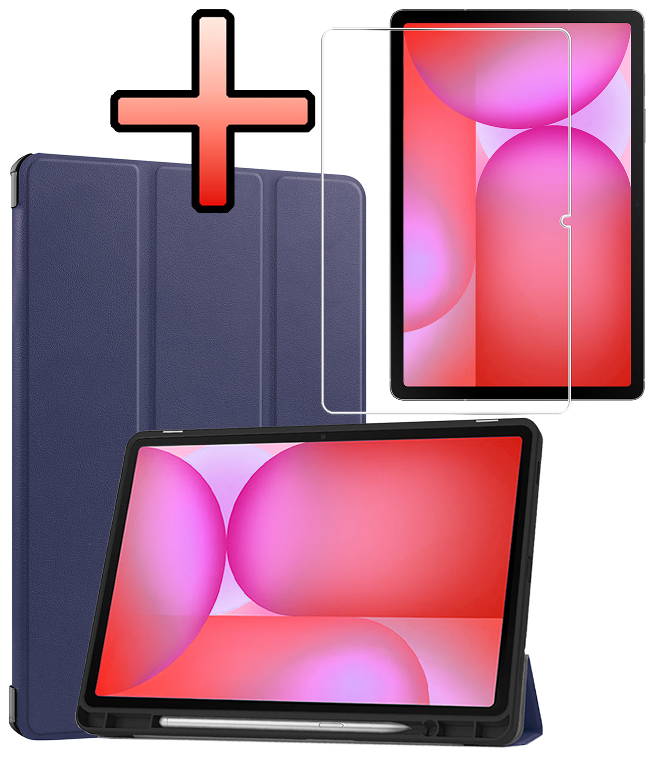 NoXx NoXx Samsung Galaxy Tab S10 FE Plus Hoesje Met Uitsparing S Pen Met Screenprotector - Donkerblauw