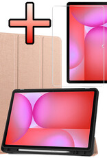NoXx NoXx Samsung Galaxy Tab S10 FE Plus Hoesje Met Uitsparing S Pen Met Screenprotector - Rose Goud