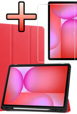 NoXx NoXx Samsung Galaxy Tab S10 FE Plus Hoesje Met Uitsparing S Pen Met Screenprotector - Rood