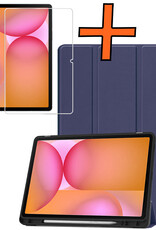 Nomfy Nomfy Samsung Galaxy Tab S10 FE Plus Hoesje Met Uitsparing S Pen Met Screenprotector - Donkerblauw