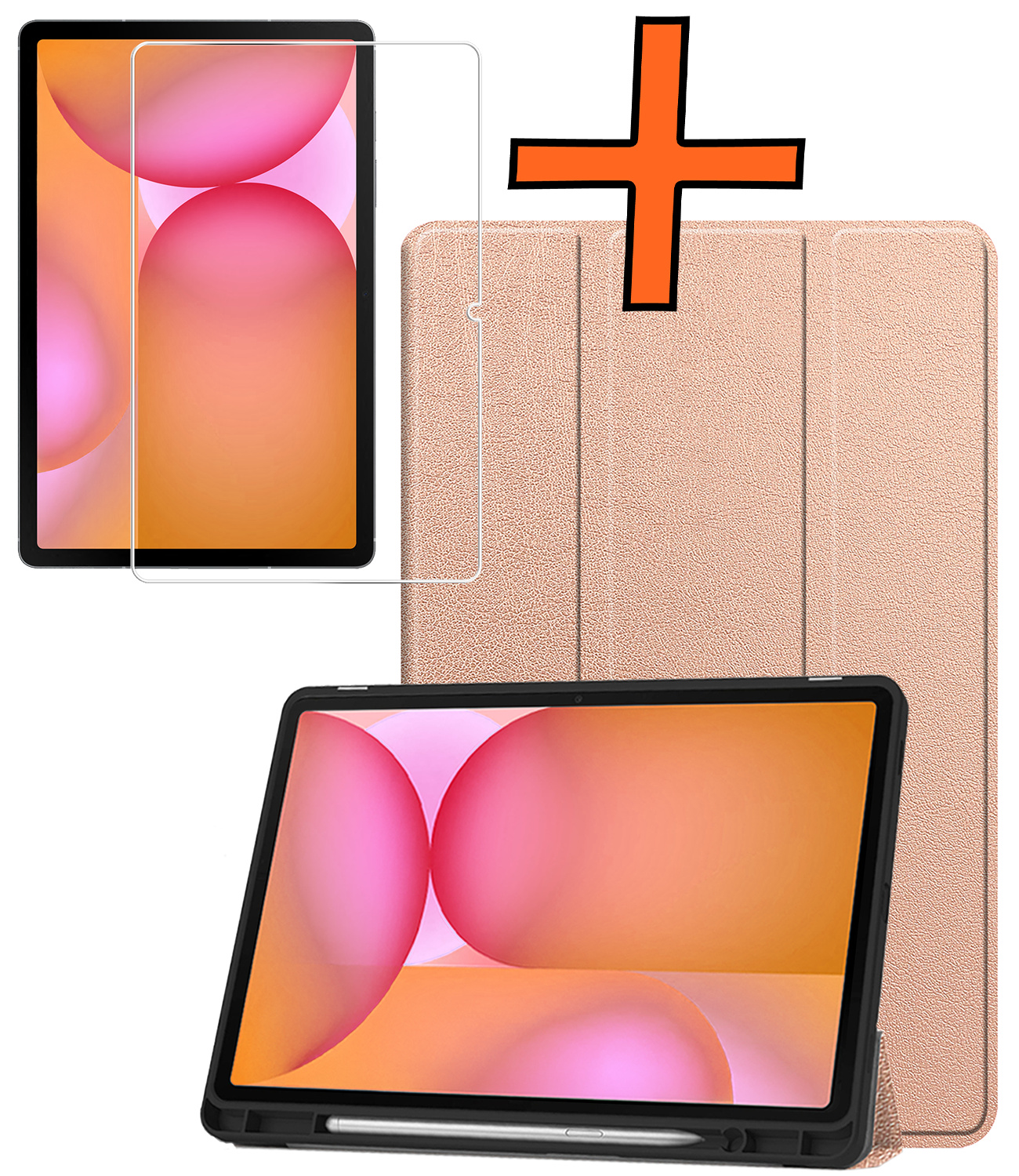 Nomfy Nomfy Samsung Galaxy Tab S10 FE Plus Hoesje Met Uitsparing S Pen Met Screenprotector - Rose Goud