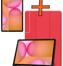 Nomfy Nomfy Samsung Galaxy Tab S10 FE Plus Hoesje Met Uitsparing S Pen Met Screenprotector - Rood