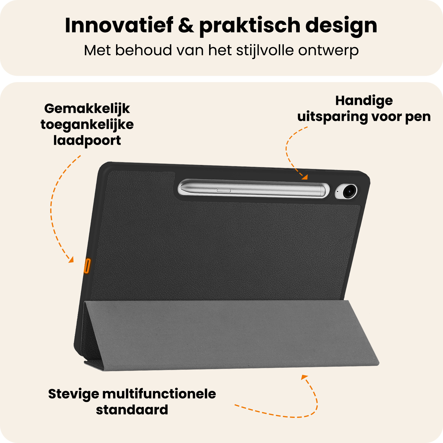 Nomfy Nomfy Samsung Galaxy Tab S10 FE Plus Hoesje Met Uitsparing S Pen Met Screenprotector - Zwart