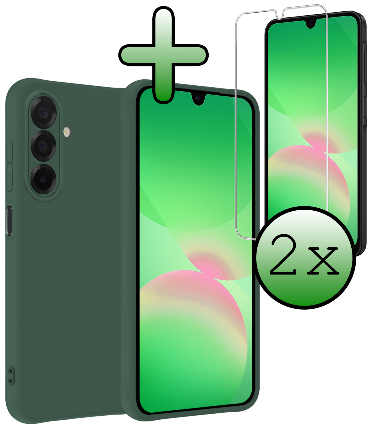 BASEY. BASEY. Samsung Galaxy A26 Hoesje Siliconen Met 2x Screenprotector - Donkergroen