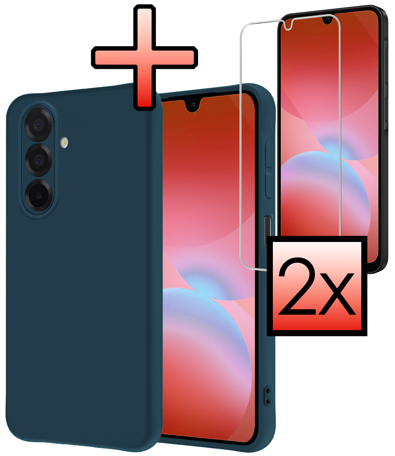 NoXx NoXx Samsung Galaxy A26 Hoesje Siliconen Met 2x Screenprotector - Donkerblauw