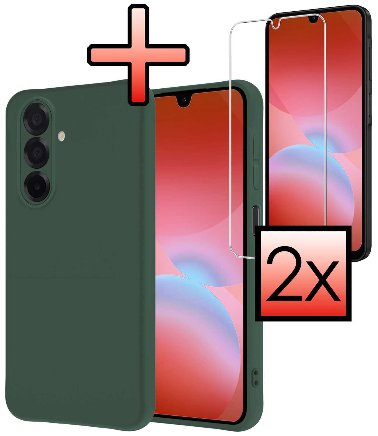 NoXx NoXx Samsung Galaxy A26 Hoesje Siliconen Met 2x Screenprotector - Donkergroen