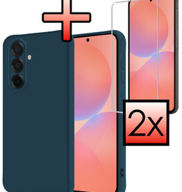 NoXx NoXx Samsung Galaxy A36 Hoesje Siliconen Met 2x Screenprotector - Donkerblauw