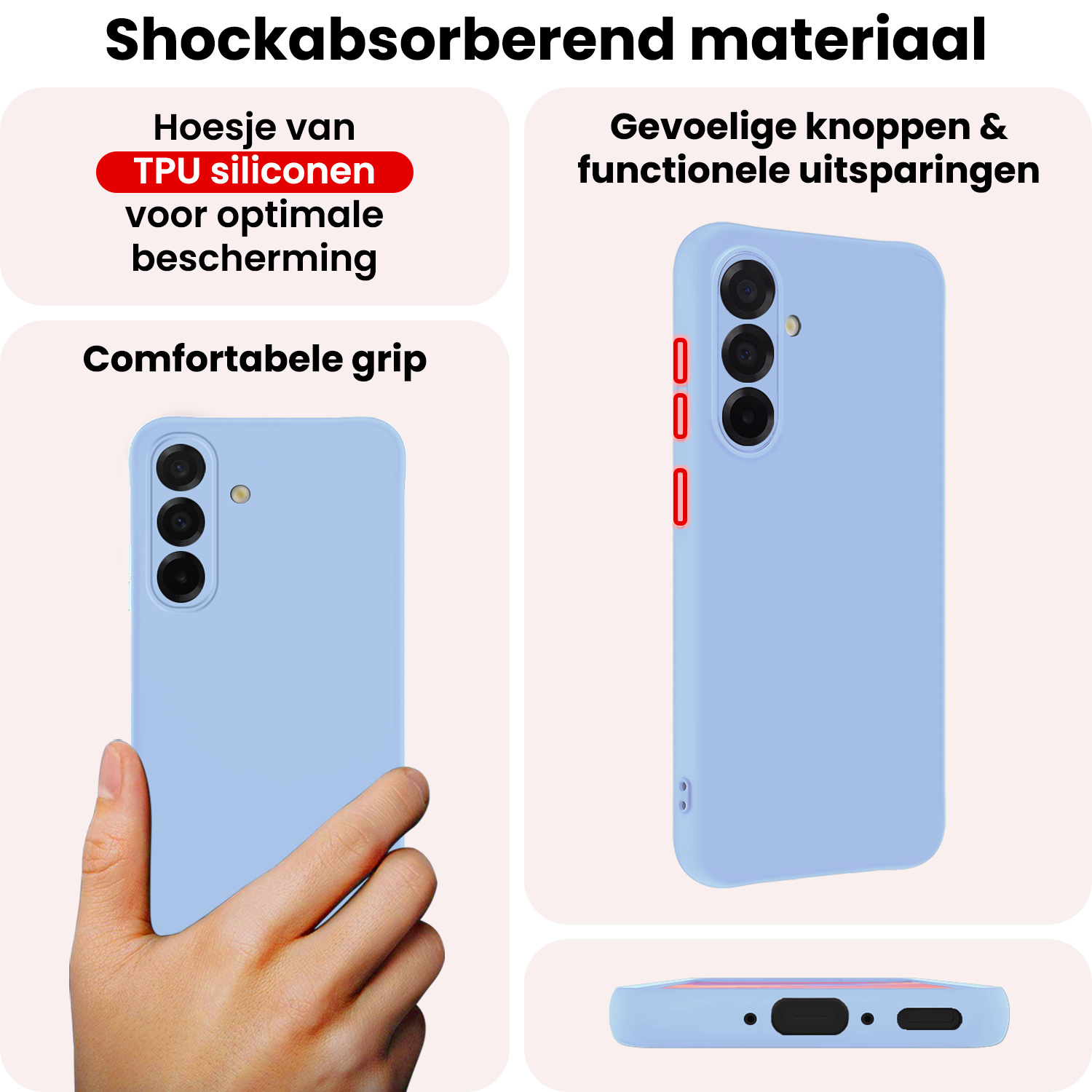 NoXx NoXx Samsung Galaxy A36 Hoesje Siliconen Met 2x Screenprotector - Lichtblauw
