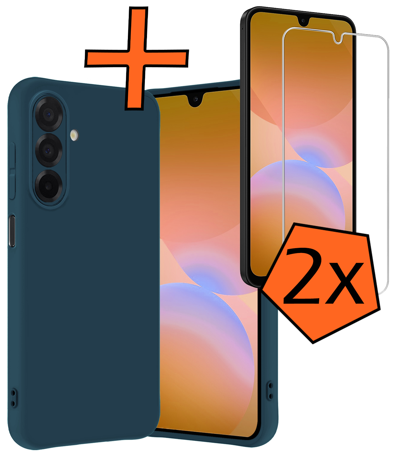 Nomfy Nomfy Samsung Galaxy A26 Hoesje Siliconen Met 2x Screenprotector - Donkerblauw