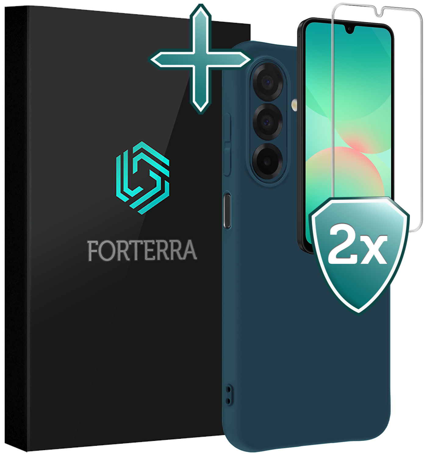 Forterra Forterra Samsung Galaxy A26 Hoesje Siliconen Met 2x Screenprotector - Donkerblauw