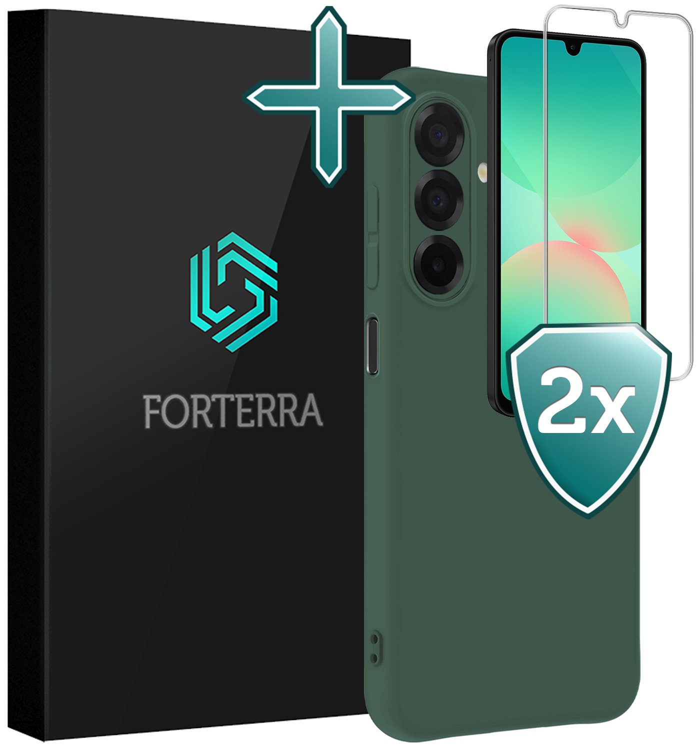 Forterra Forterra Samsung Galaxy A26 Hoesje Siliconen Met 2x Screenprotector - Donkergroen