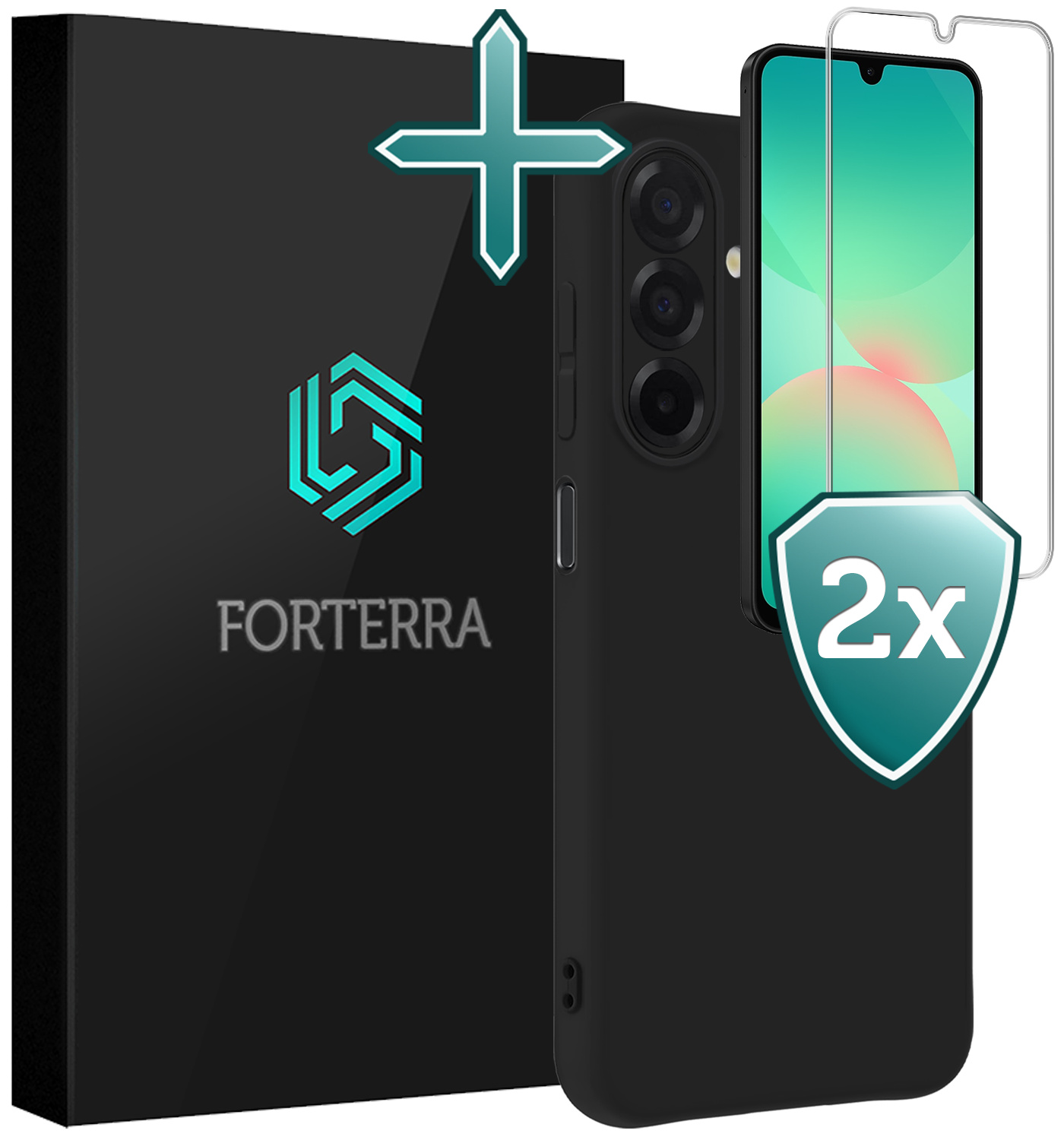 Forterra Forterra Samsung Galaxy A26 Hoesje Siliconen Met 2x Screenprotector - Zwart