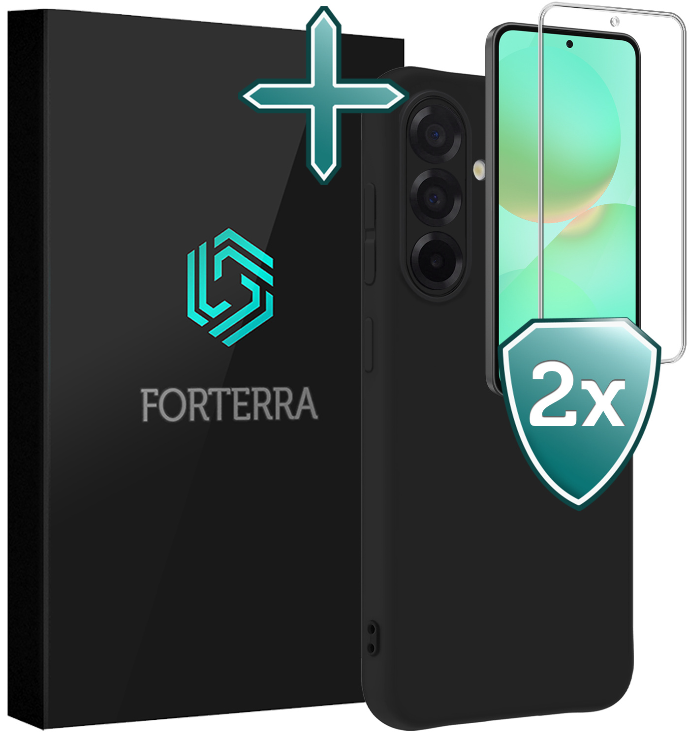 Forterra Forterra Samsung Galaxy A36 Hoesje Siliconen Met 2x Screenprotector - Zwart