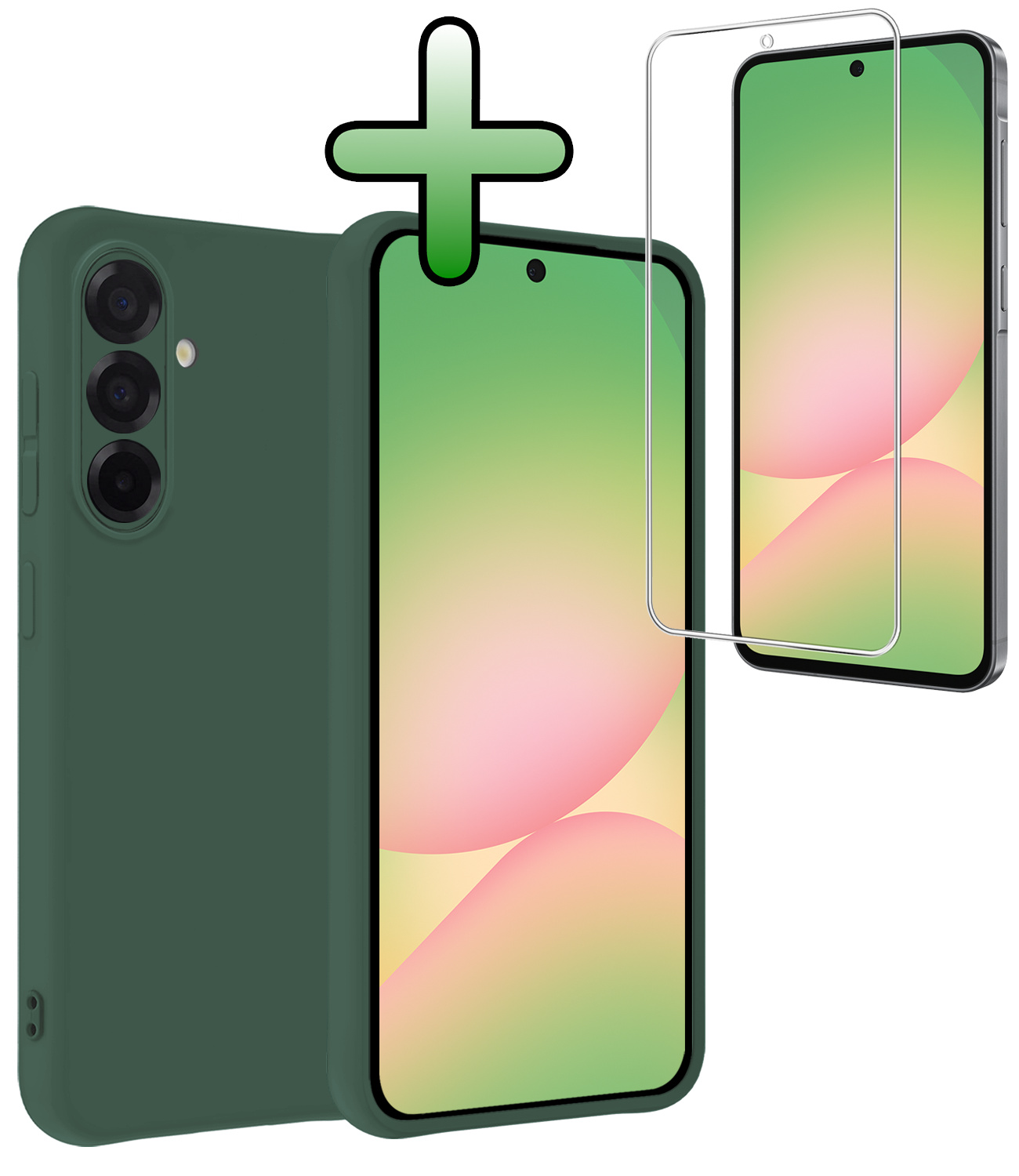 BASEY. BASEY. Samsung Galaxy A56 Hoesje Siliconen Met Screenprotector - Donkergroen