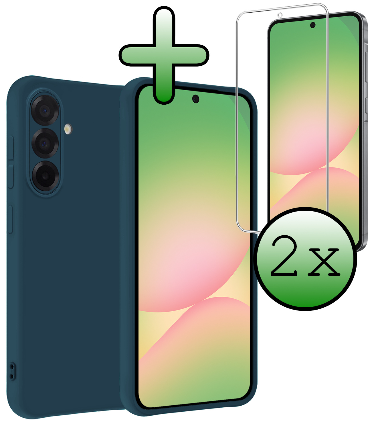 BASEY. BASEY. Samsung Galaxy A56 Hoesje Siliconen Met 2x Screenprotector - Donkerblauw