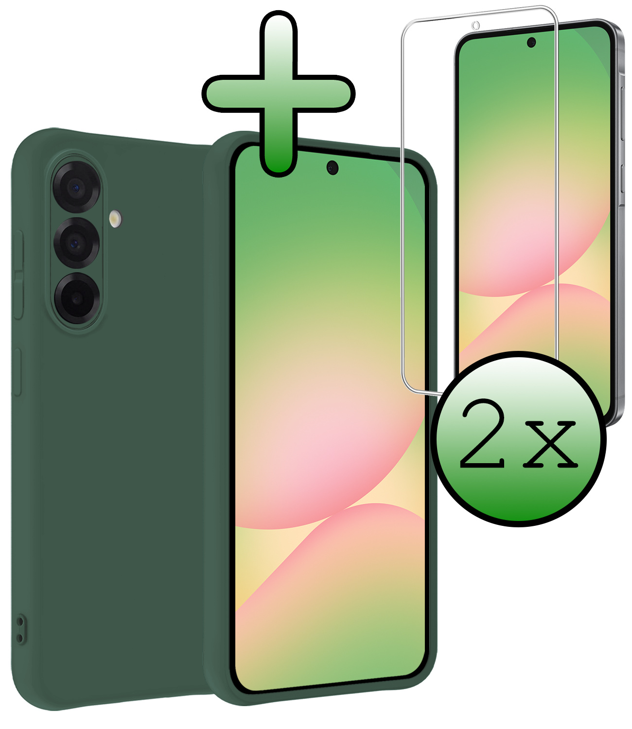 BASEY. BASEY. Samsung Galaxy A56 Hoesje Siliconen Met 2x Screenprotector - Donkergroen