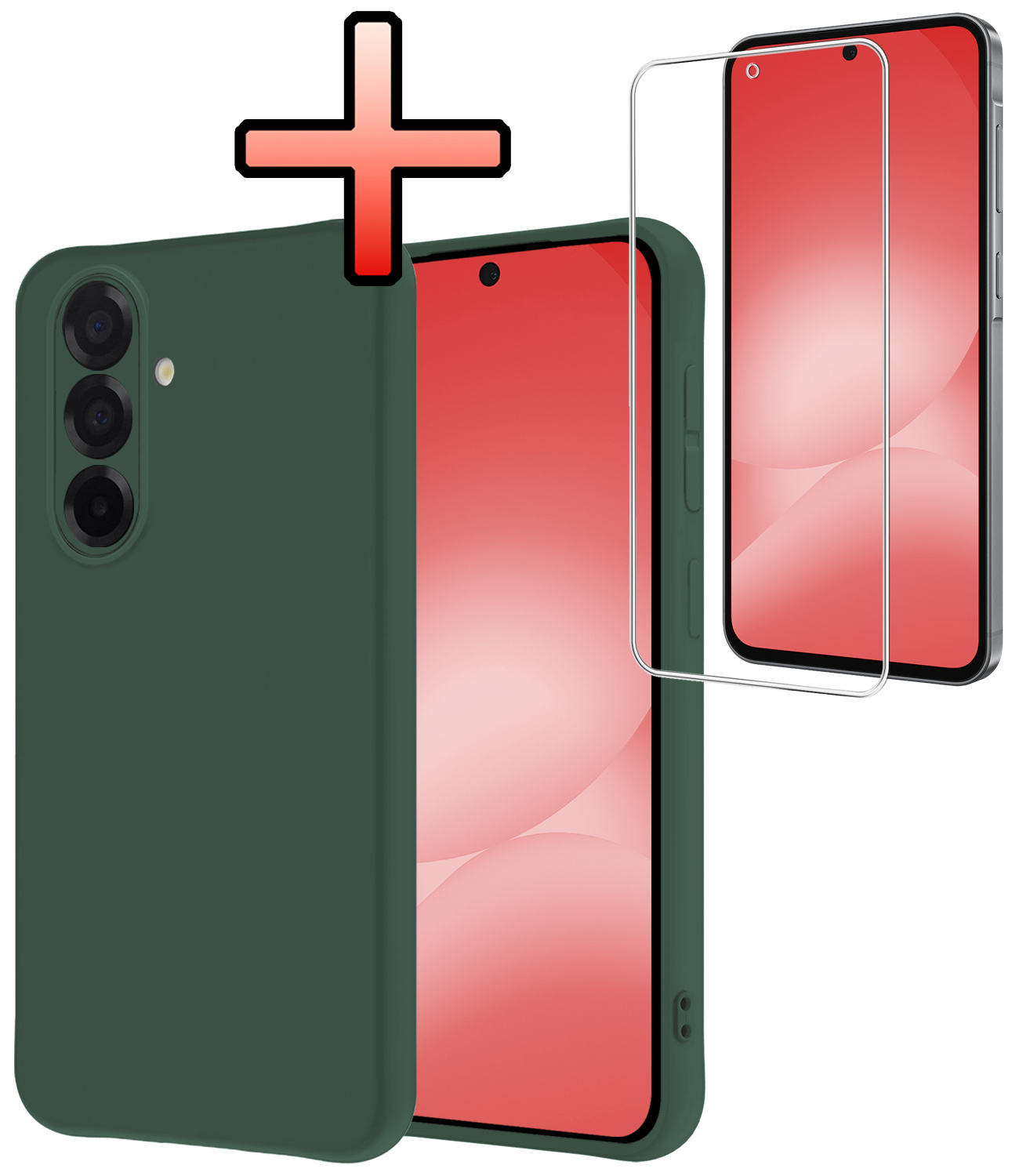 NoXx NoXx Samsung Galaxy A56 Hoesje Siliconen Met Screenprotector - Donkergroen