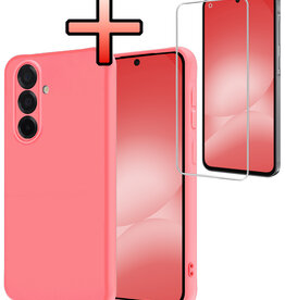 NoXx NoXx Samsung Galaxy A56 Hoesje Siliconen Met Screenprotector - Lichtroze