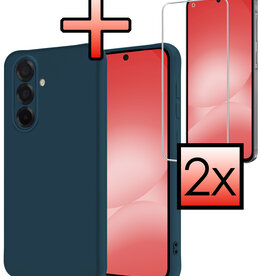NoXx NoXx Samsung Galaxy A56 Hoesje Siliconen Met 2x Screenprotector - Donkerblauw