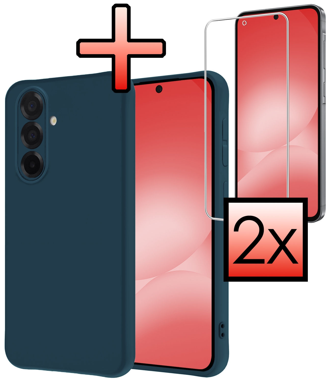 NoXx NoXx Samsung Galaxy A56 Hoesje Siliconen Met 2x Screenprotector - Donkerblauw