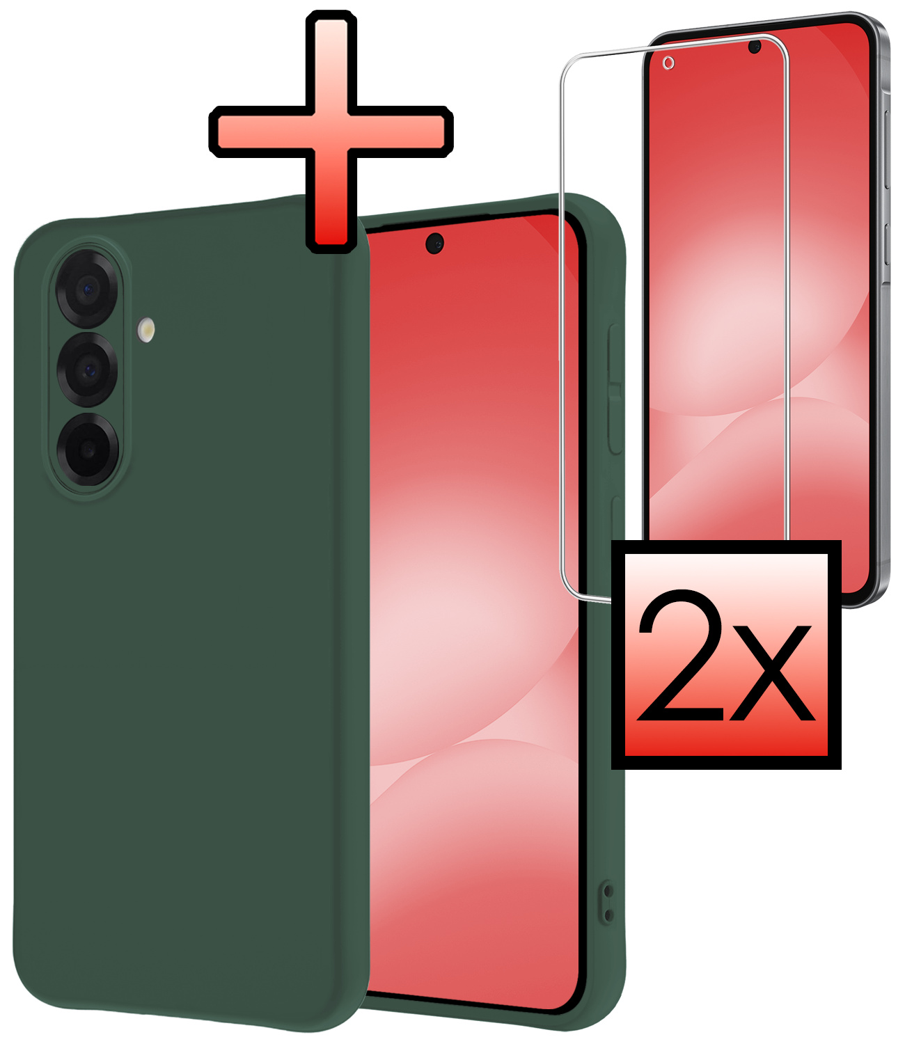 NoXx NoXx Samsung Galaxy A56 Hoesje Siliconen Met 2x Screenprotector - Donkergroen