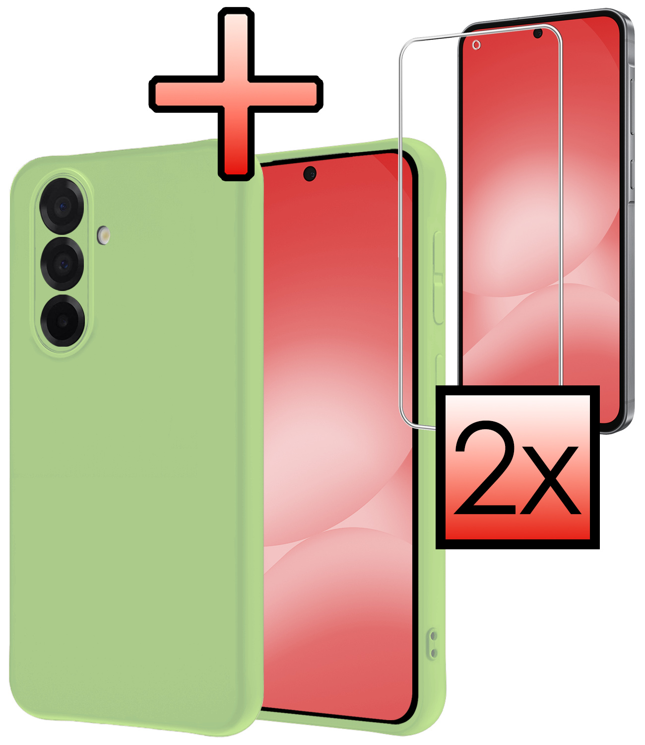 NoXx NoXx Samsung Galaxy A56 Hoesje Siliconen Met 2x Screenprotector - Groen