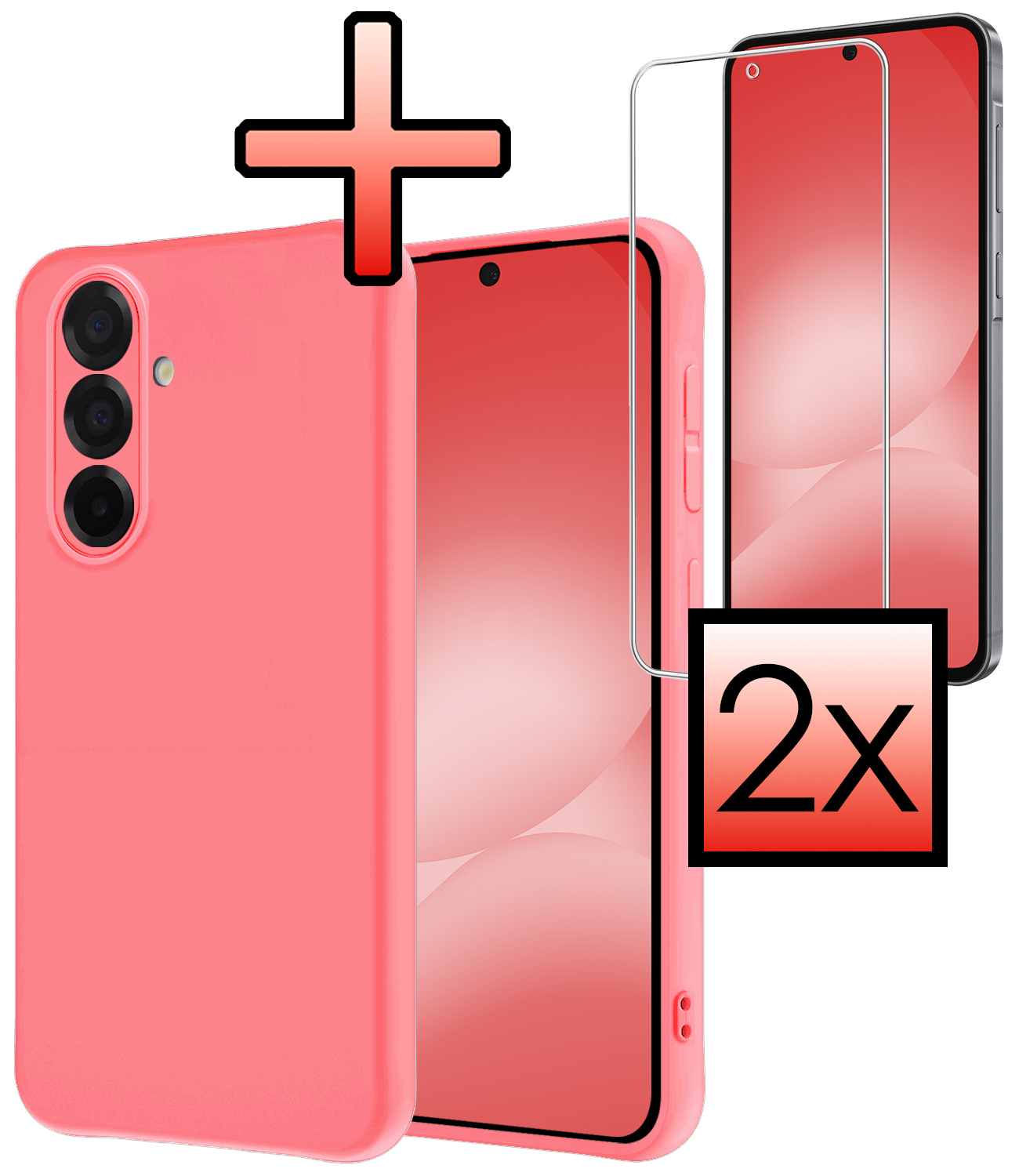 NoXx NoXx Samsung Galaxy A56 Hoesje Siliconen Met 2x Screenprotector - Lichtroze