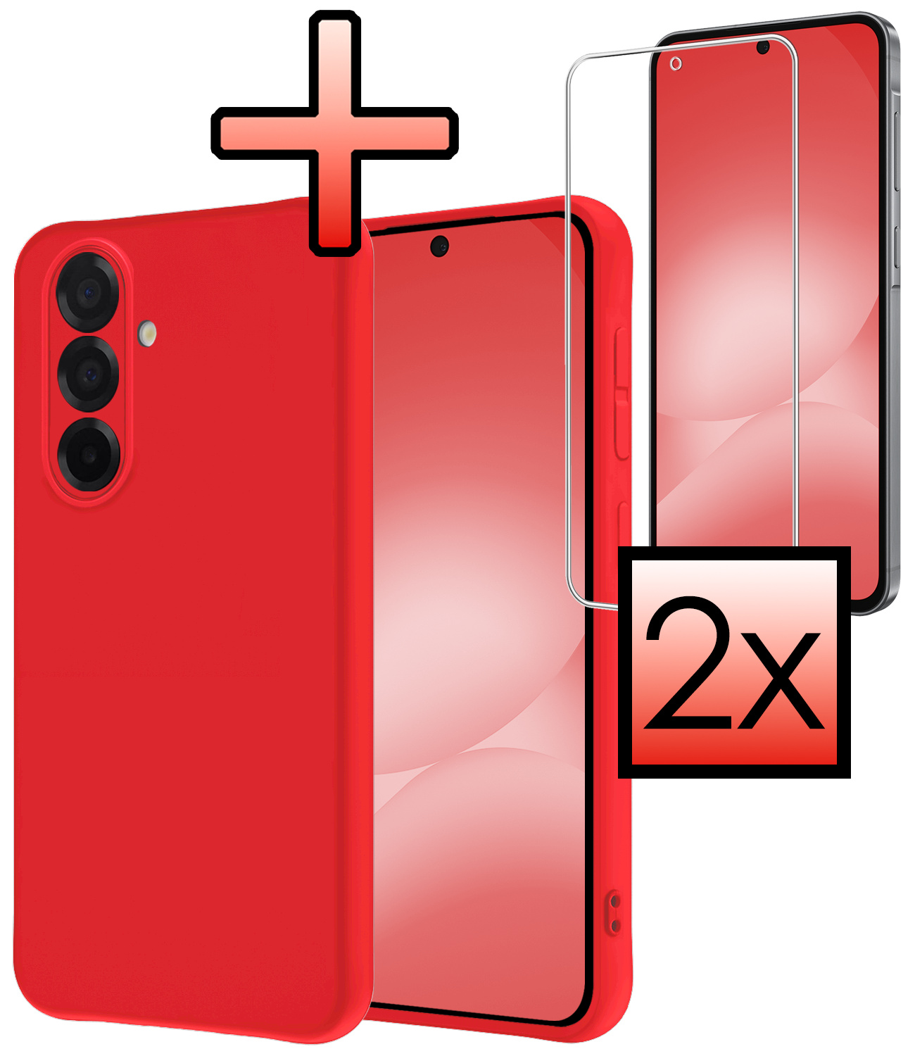 NoXx NoXx Samsung Galaxy A56 Hoesje Siliconen Met 2x Screenprotector - Rood