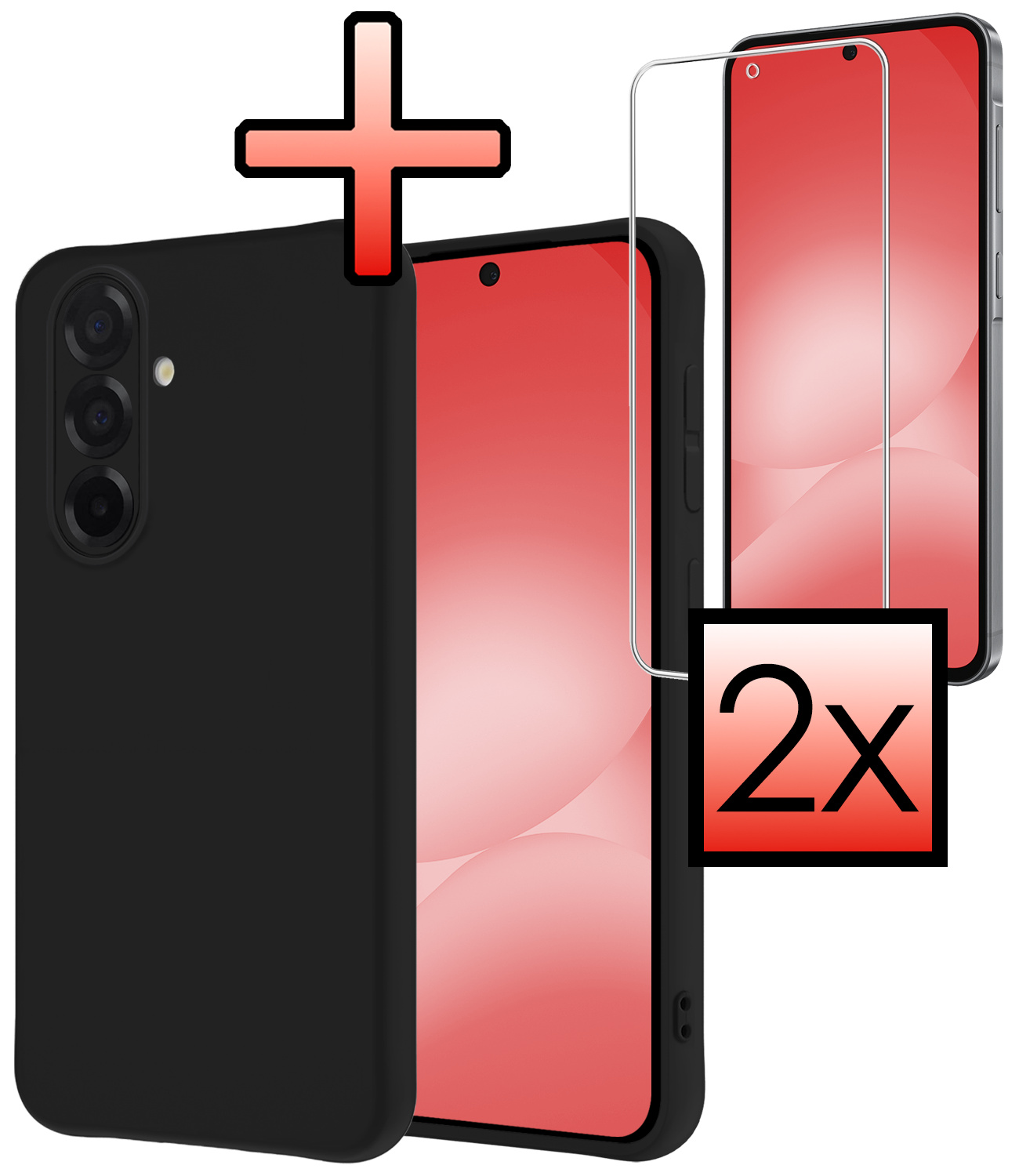 NoXx NoXx Samsung Galaxy A56 Hoesje Siliconen Met 2x Screenprotector - Zwart