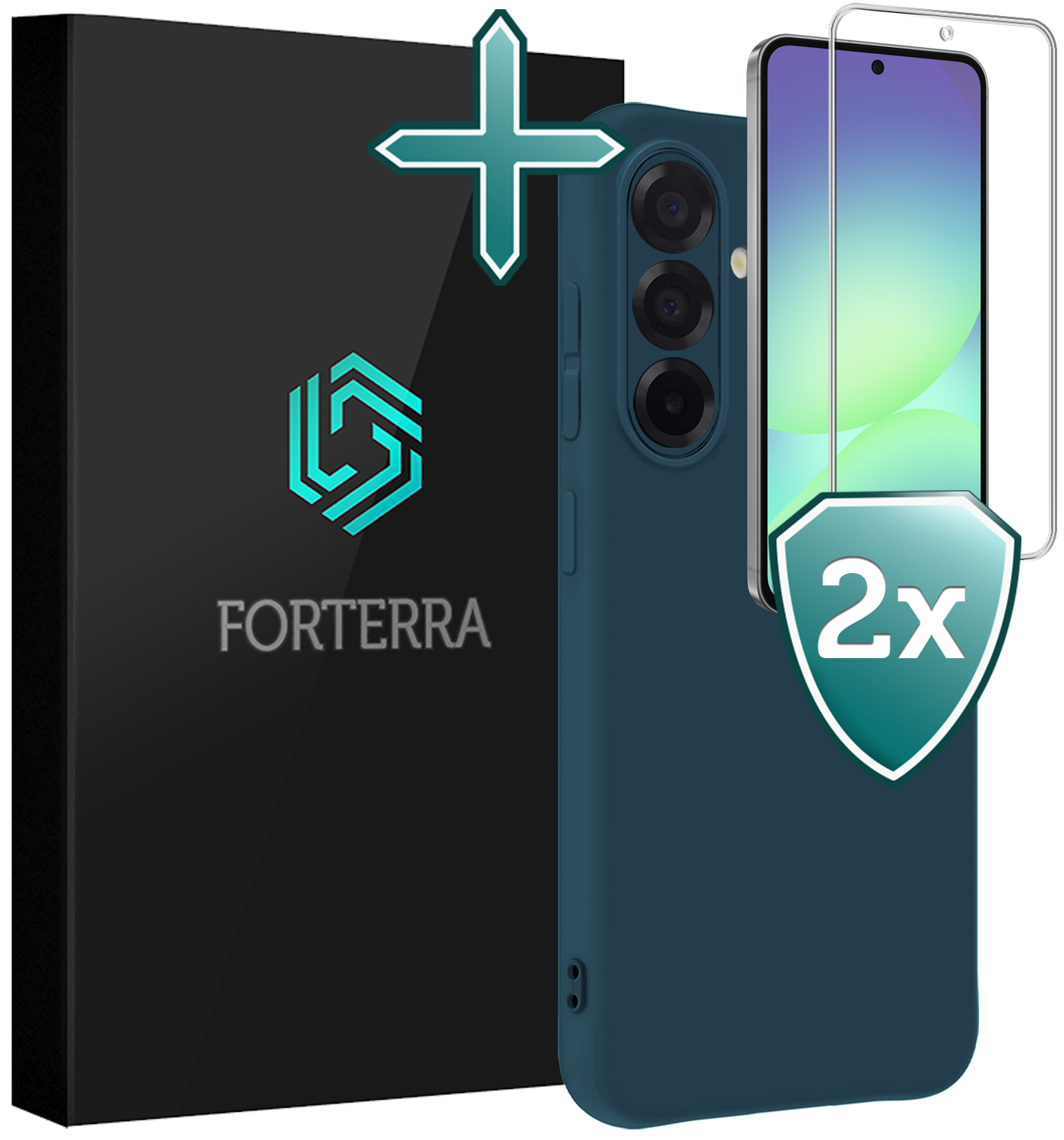 Forterra Forterra Samsung Galaxy A56 Hoesje Siliconen Met 2x Screenprotector - Donkerblauw