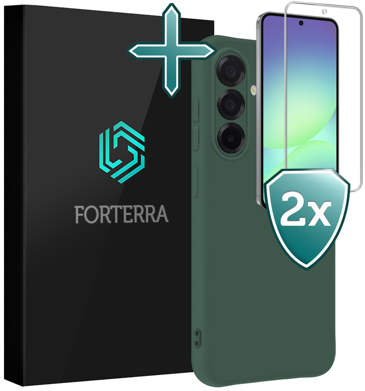Forterra Forterra Samsung Galaxy A56 Hoesje Siliconen Met 2x Screenprotector - Donkergroen