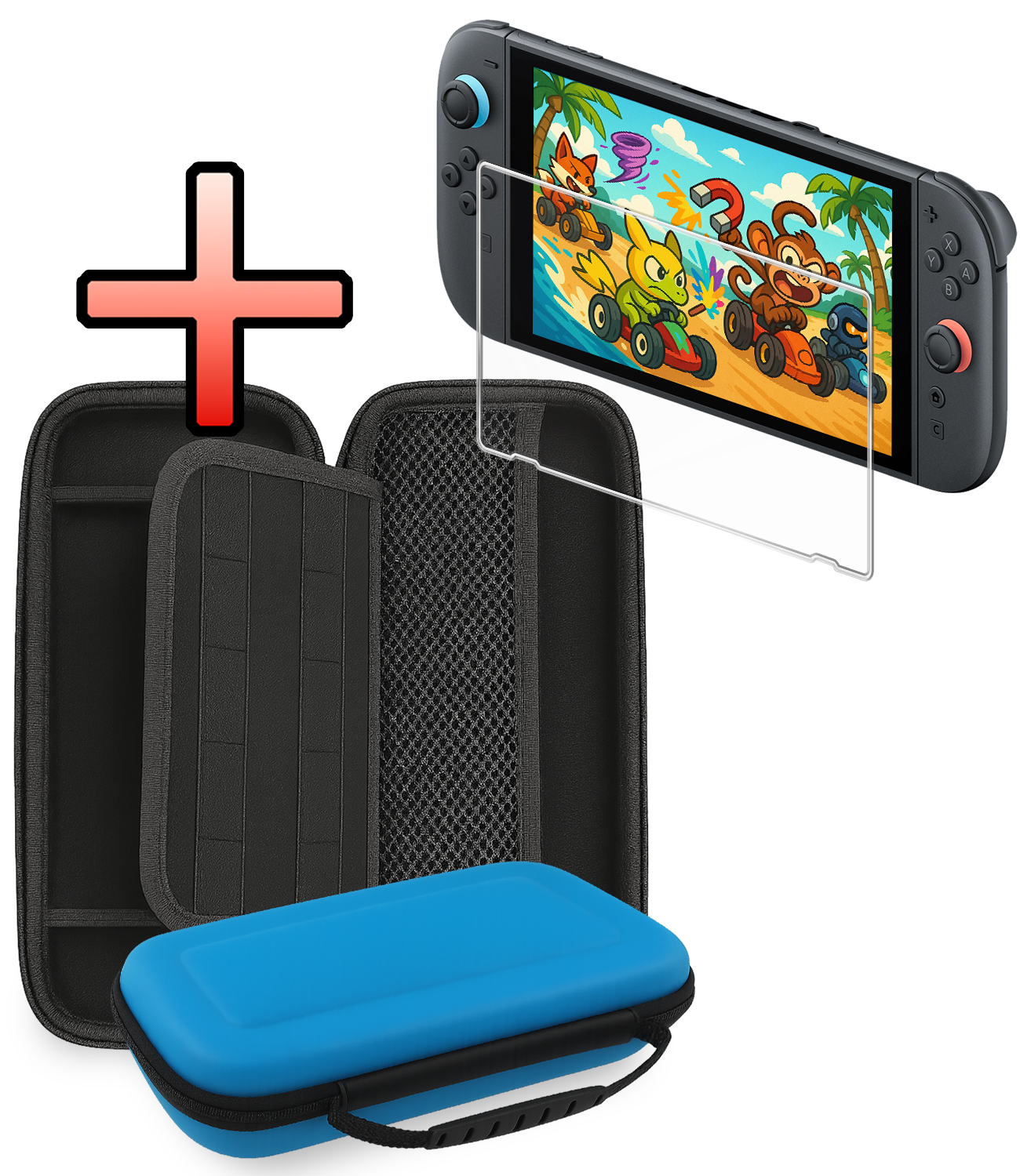 NoXx NoXx Nintendo Switch 2 Hoesje Handvat Met Screenprotector - Blauw